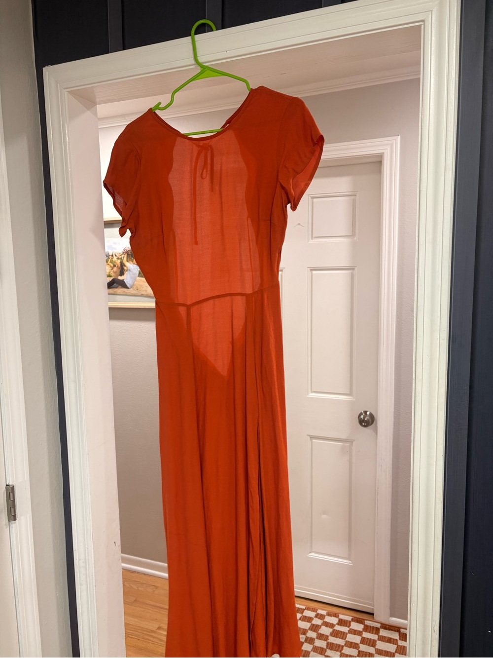 NWOT-Utban Outfitters-Women's Orange Maxi Dress with Tie Neck